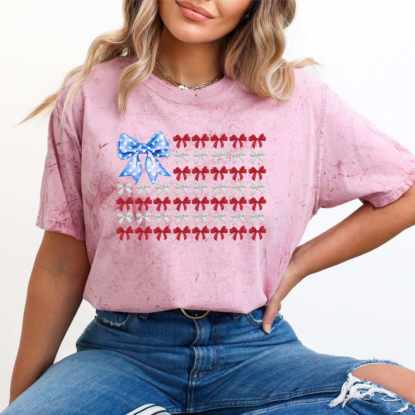 Patriotic Bows, Flag, USA, Coquette, Ribbons, America, Color Blast Tshirt Comfort Colors T-Shirt