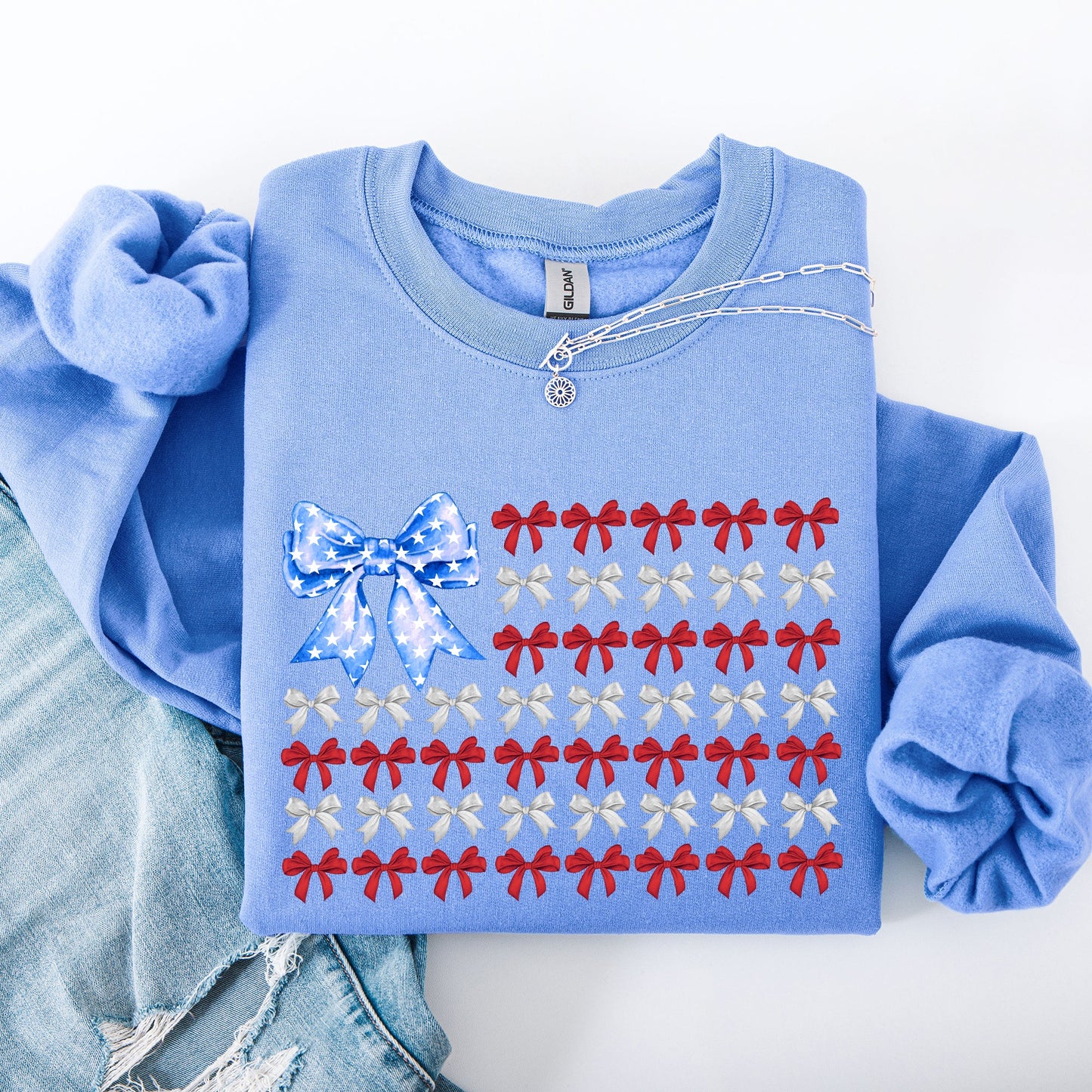 Patriotic Bows, Flag, USA, Coquette, Ribbons, America, 4th of July Sweatshirt