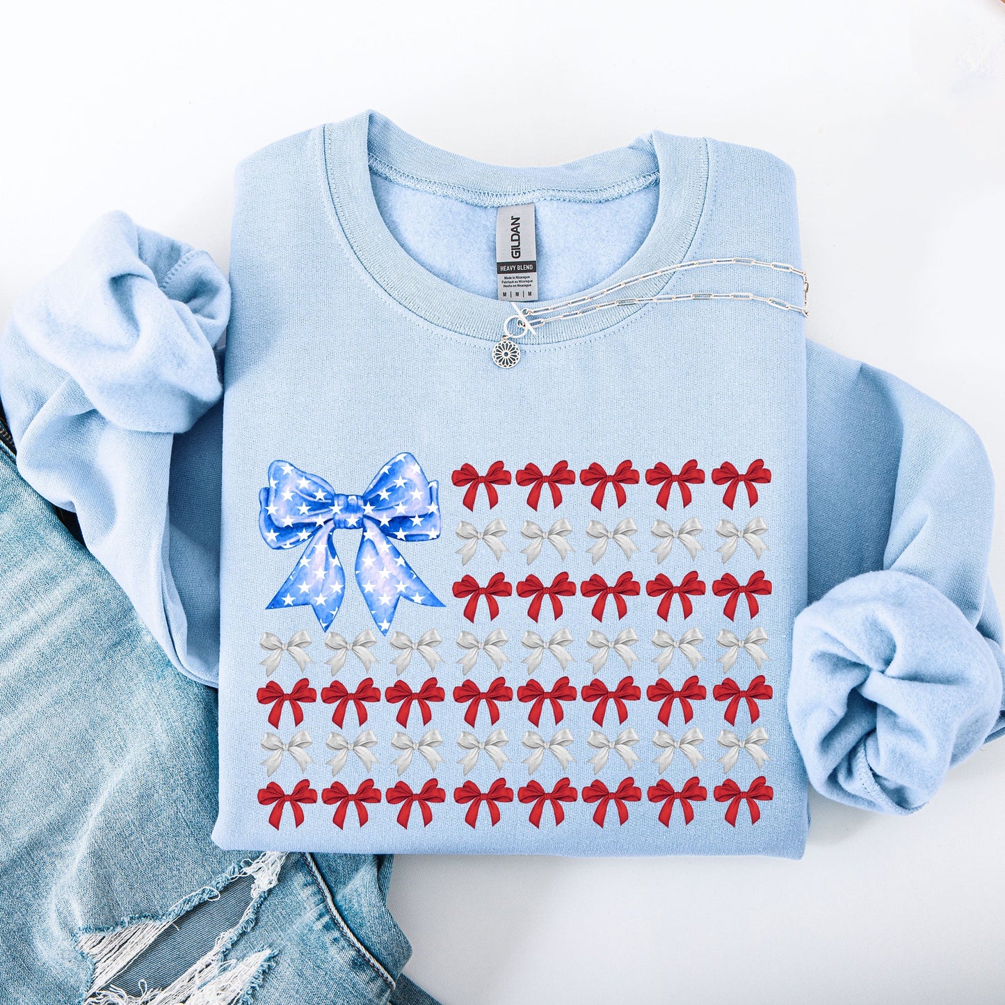Patriotic Bows, Flag, USA, Coquette, Ribbons, America, 4th of July Sweatshirt