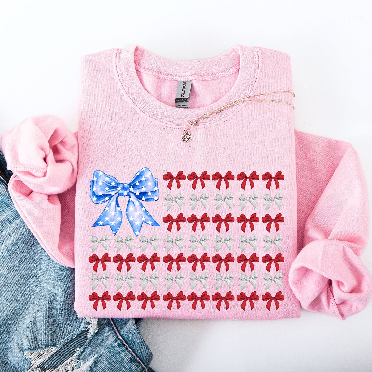 Patriotic Bows, Flag, USA, Coquette, Ribbons, America, 4th of July Sweatshirt