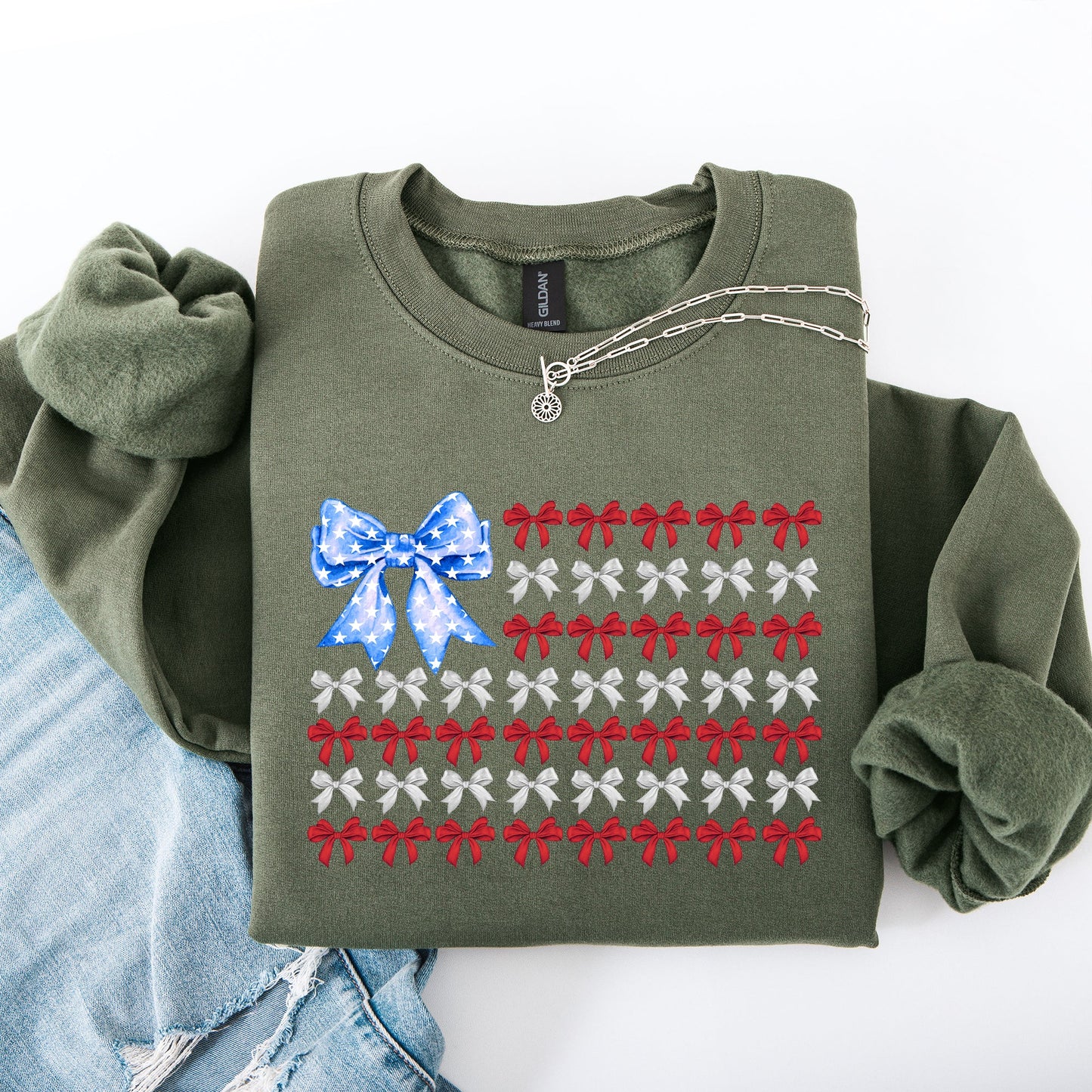 Patriotic Bows, Flag, USA, Coquette, Ribbons, America, 4th of July Sweatshirt