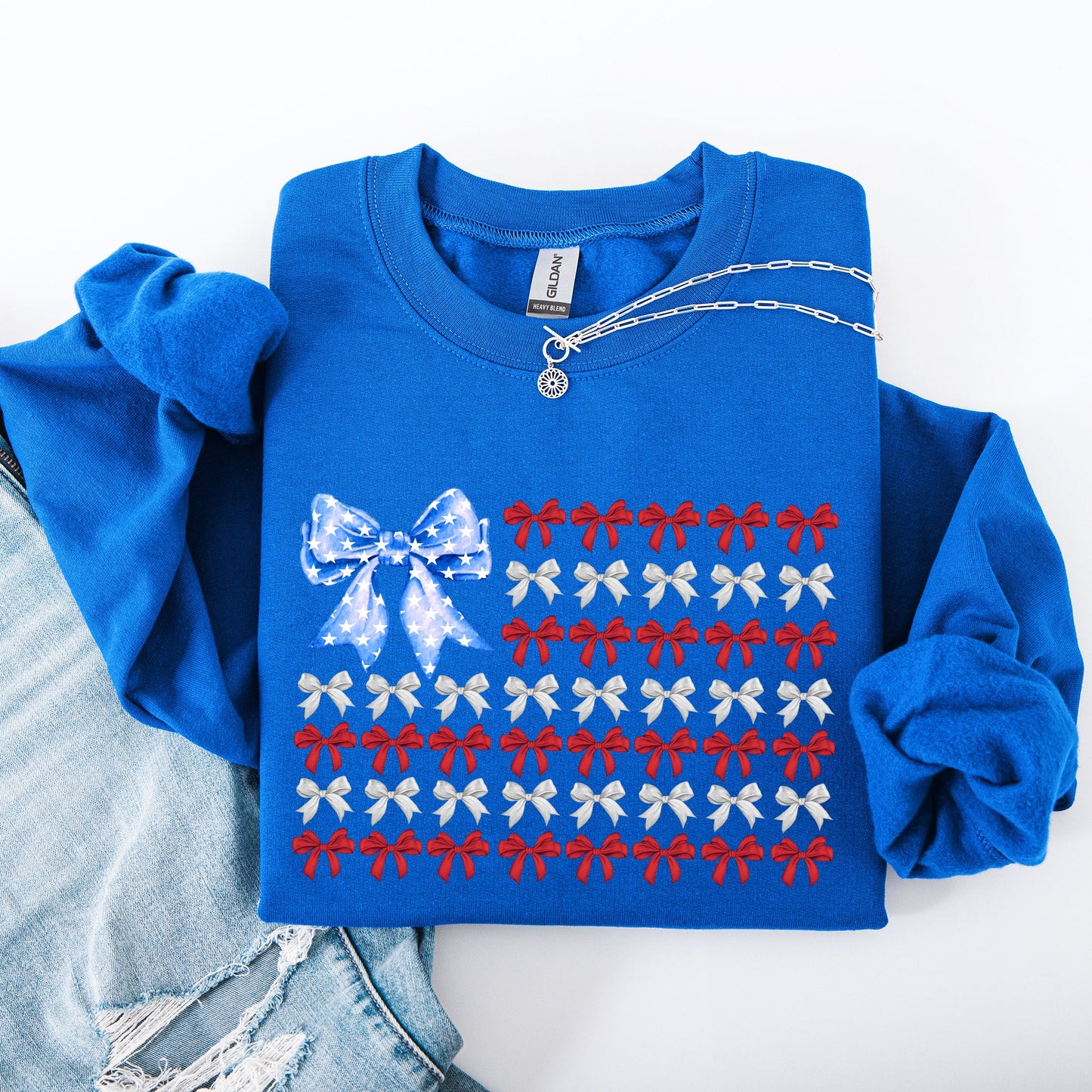 Patriotic Bows, Flag, USA, Coquette, Ribbons, America, 4th of July Sweatshirt
