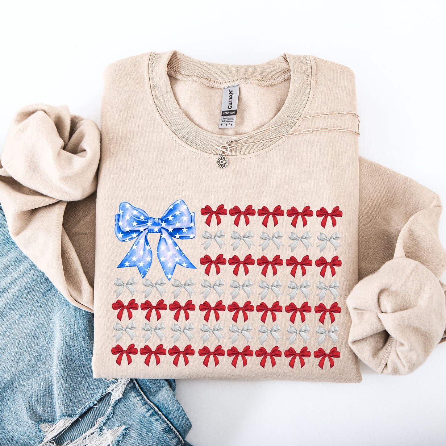 Patriotic Bows, Flag, USA, Coquette, Ribbons, America, 4th of July Sweatshirt