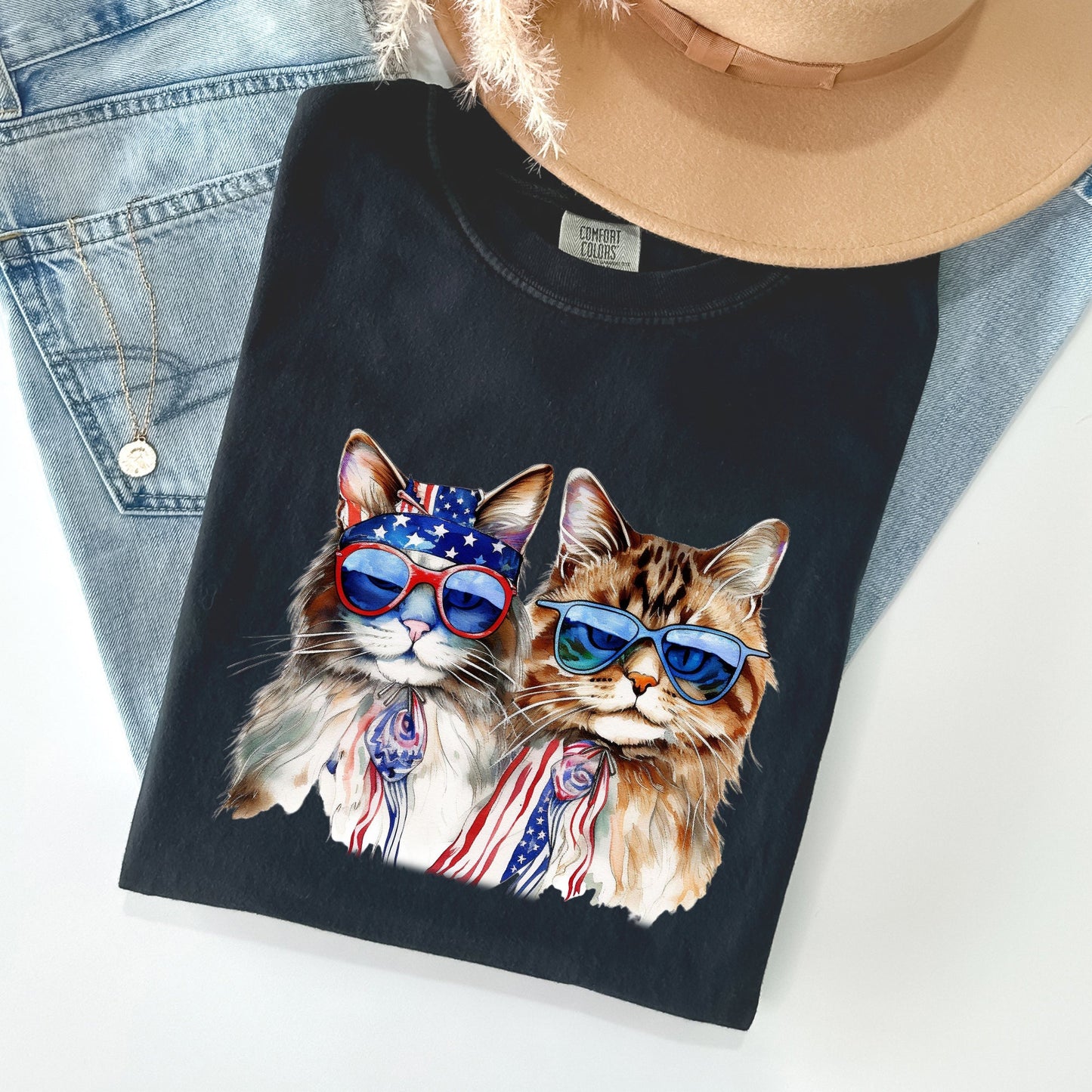 Patriotic Cats, Hippie, Funny, Patriotic, 4th of July Tshirt Comfort Colors T-Shirt