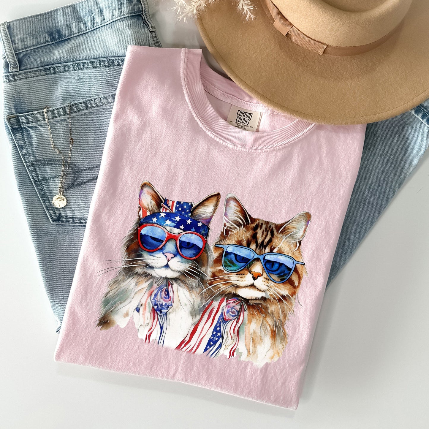 Patriotic Cats, Hippie, Funny, Patriotic, 4th of July Tshirt Comfort Colors T-Shirt