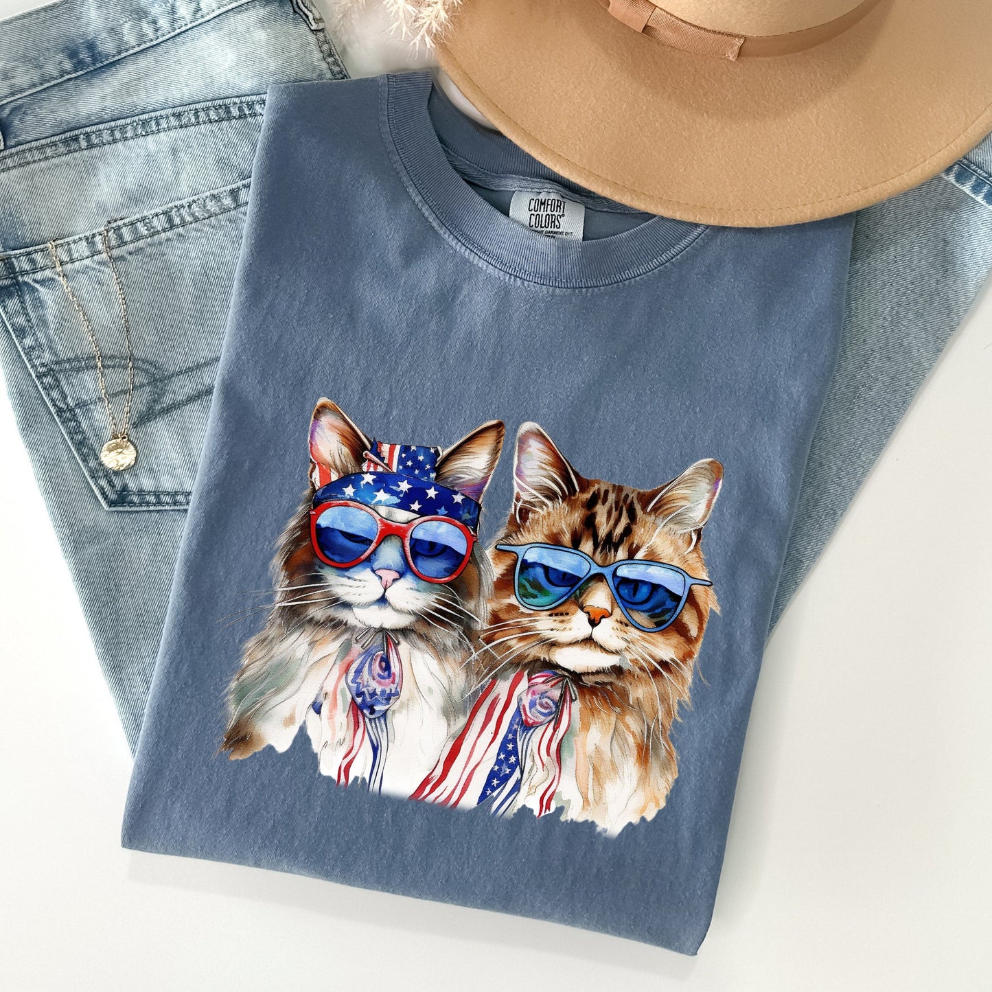 Patriotic Cats, Hippie, Funny, Patriotic, 4th of July Tshirt Comfort Colors T-Shirt