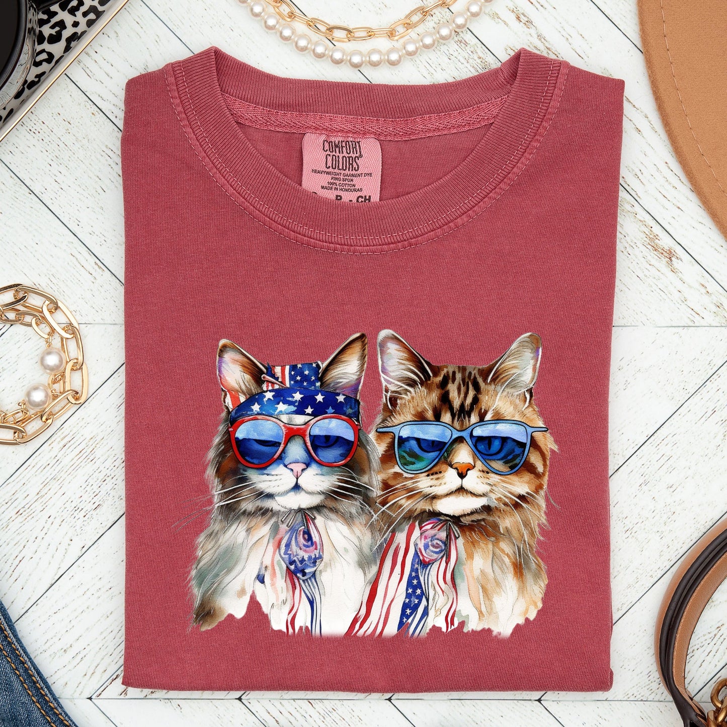 Patriotic Cats, Hippie, Funny, Patriotic, 4th of July Tshirt Comfort Colors T-Shirt