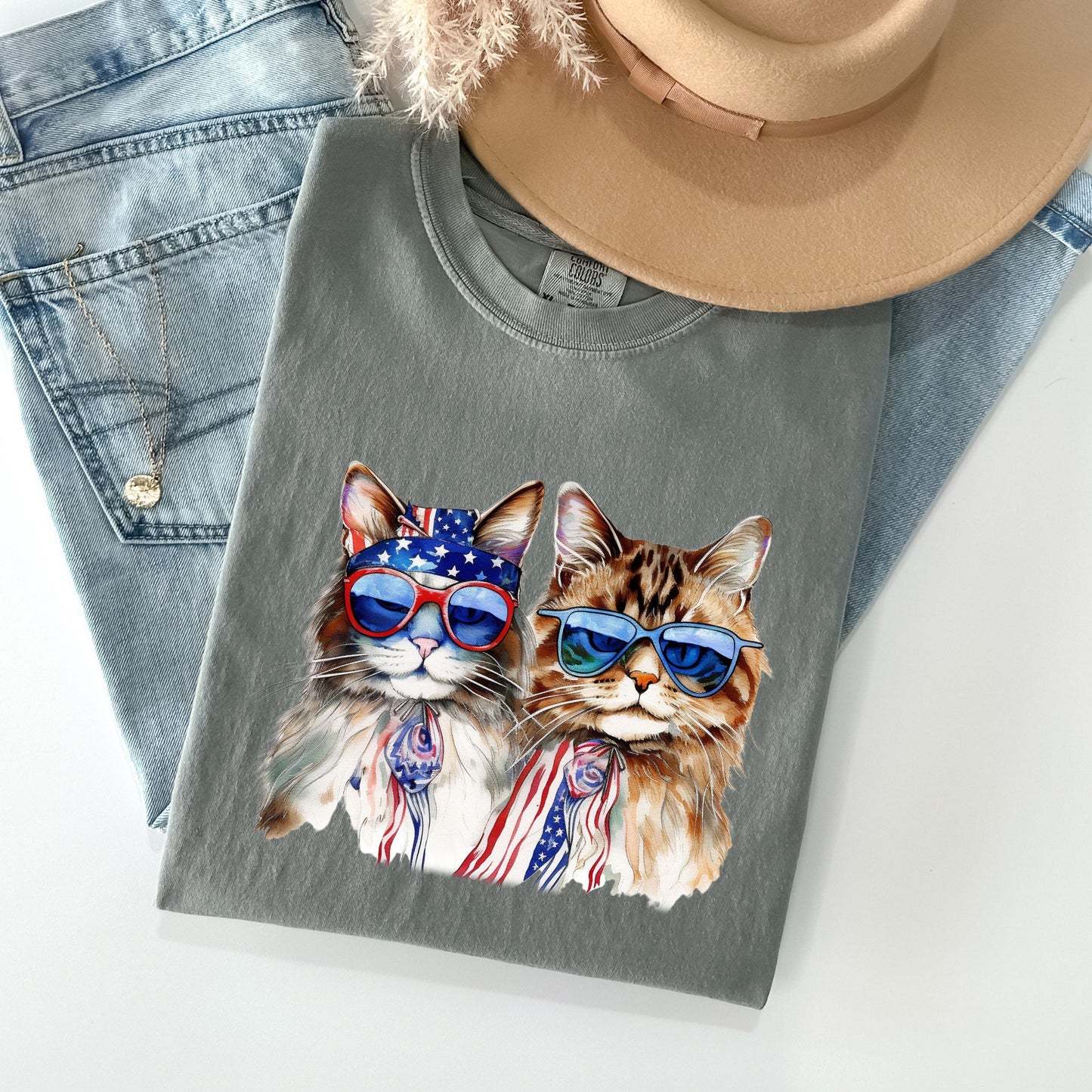 Patriotic Cats, Hippie, Funny, Patriotic, 4th of July Tshirt Comfort Colors T-Shirt