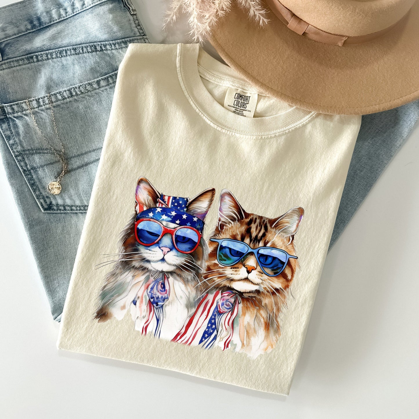 Patriotic Cats, Hippie, Funny, Patriotic, 4th of July Tshirt Comfort Colors T-Shirt