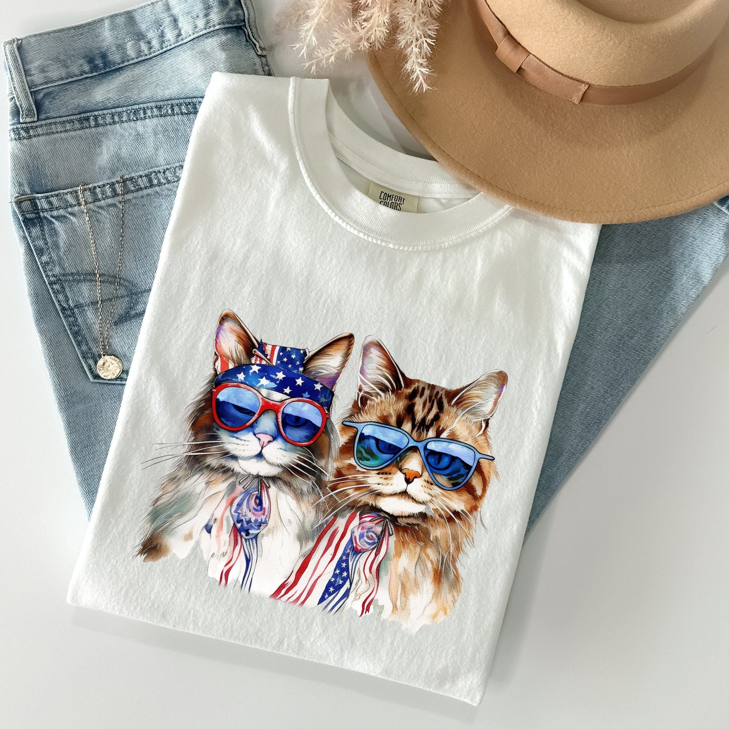 Patriotic Cats, Hippie, Funny, Patriotic, 4th of July Tshirt Comfort Colors T-Shirt