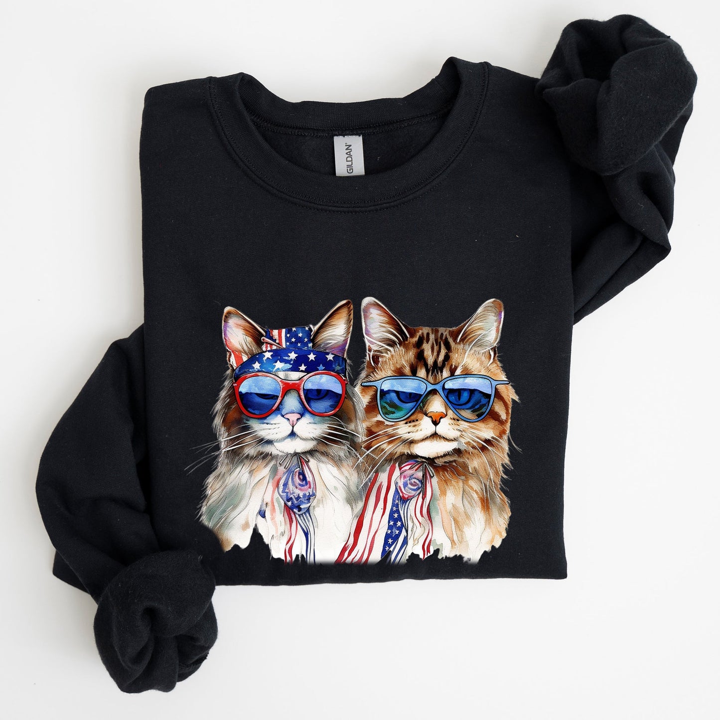 Patriotic Cats, Hippie, Funny, 4th of July Sweatshirt