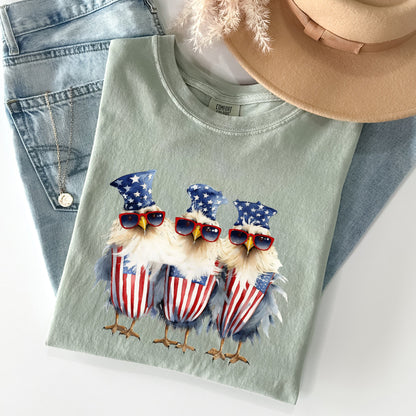 Patriotic Chickens, Hippie, Funny, Patriotic, 4th of Tshirt Comfort Colors T-Shirt
