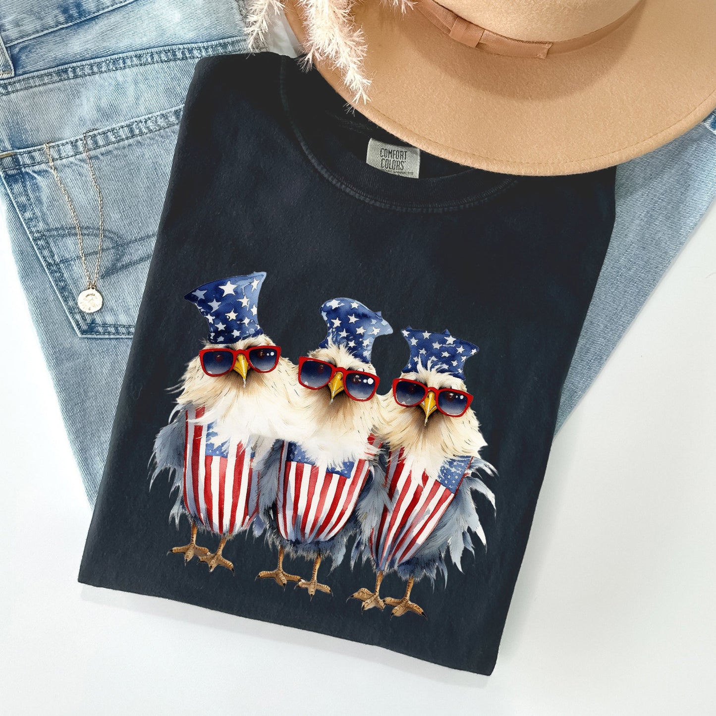Patriotic Chickens, Hippie, Funny, Patriotic, 4th of Tshirt Comfort Colors T-Shirt