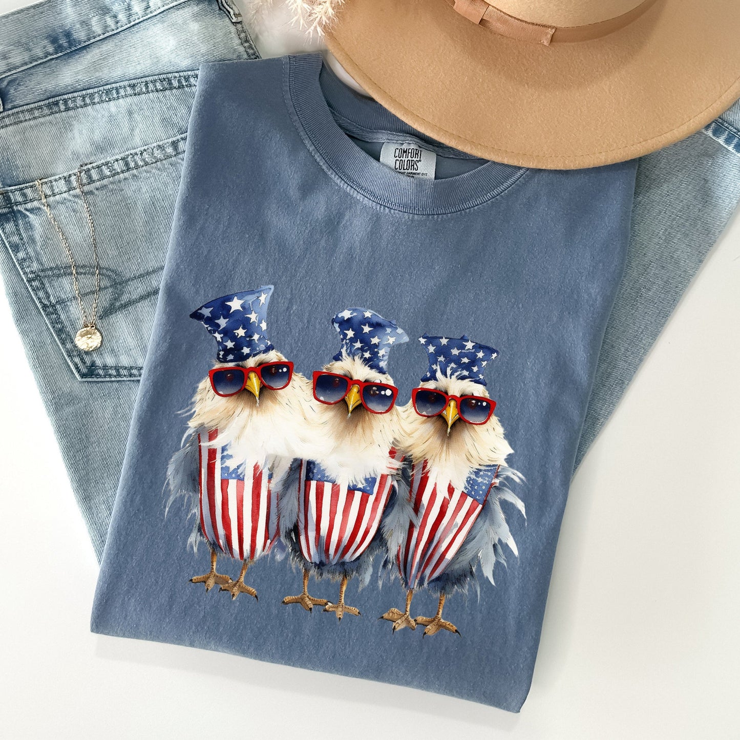 Patriotic Chickens, Hippie, Funny, Patriotic, 4th of Tshirt Comfort Colors T-Shirt