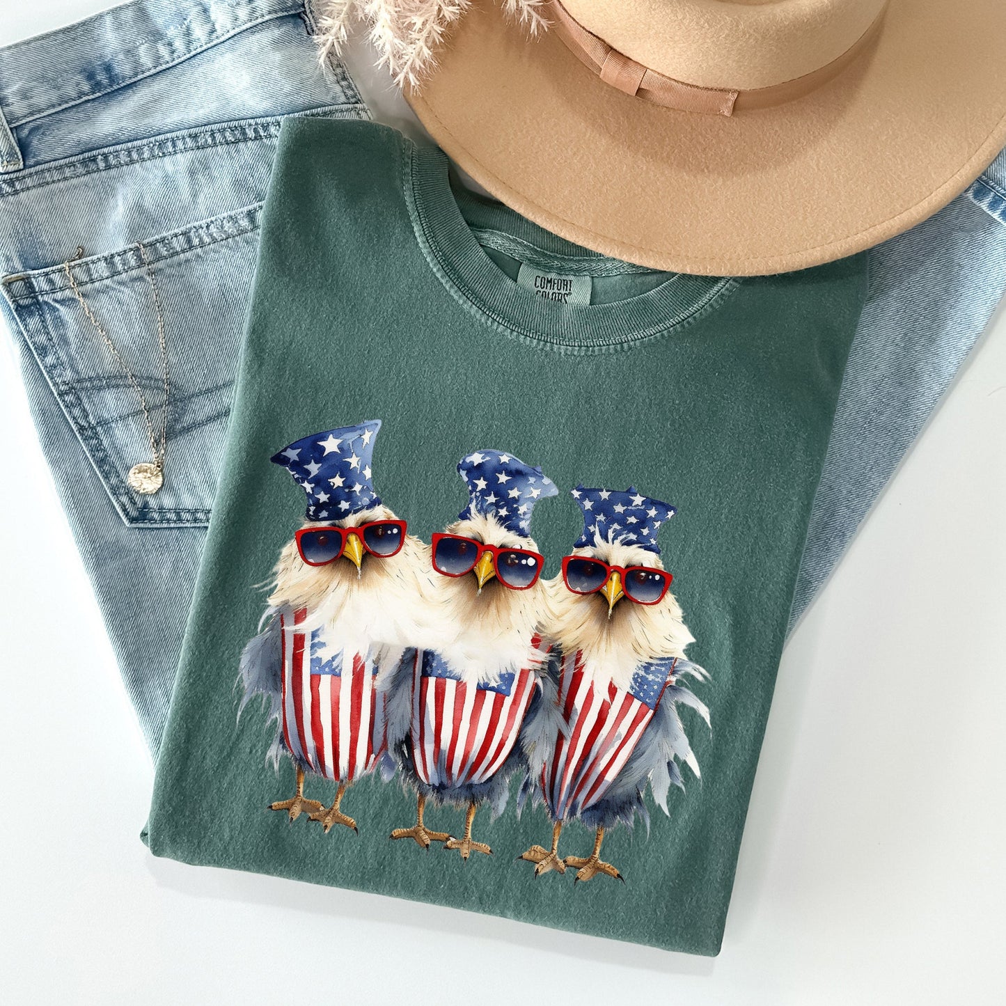 Patriotic Chickens, Hippie, Funny, Patriotic, 4th of Tshirt Comfort Colors T-Shirt