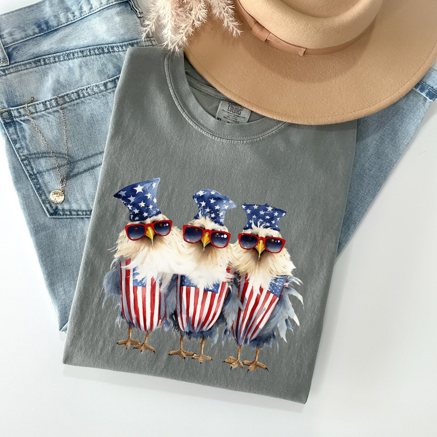 Patriotic Chickens, Hippie, Funny, Patriotic, 4th of Tshirt Comfort Colors T-Shirt