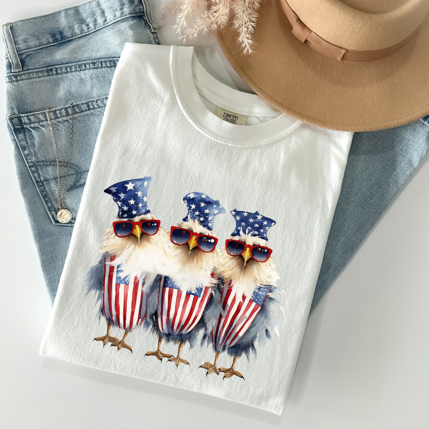 Patriotic Chickens, Hippie, Funny, Patriotic, 4th of Tshirt Comfort Colors T-Shirt