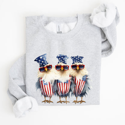 Patriotic Chickens, Hippie, Funny, 4th of July Sweatshirt