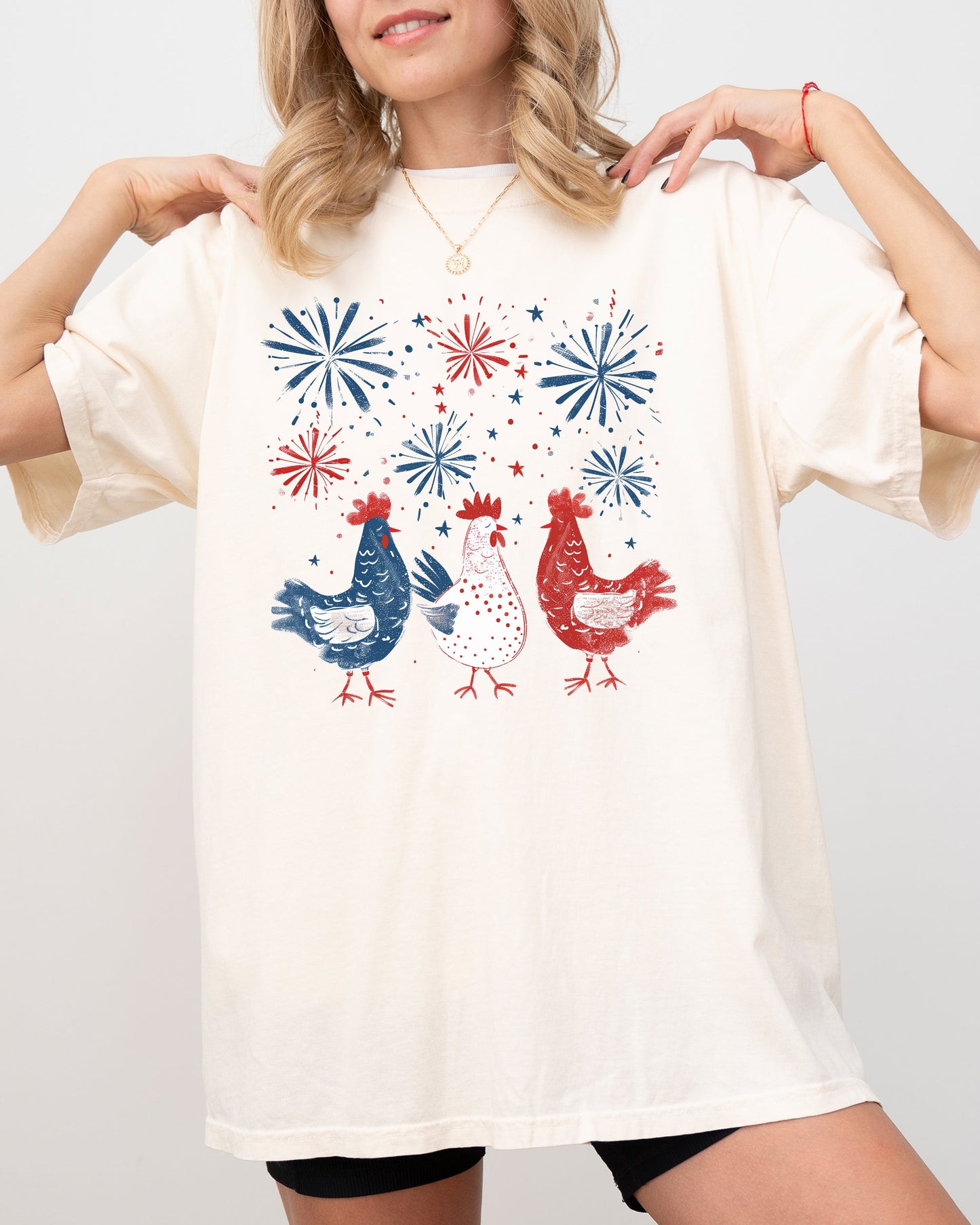 Patriotic Chickens, USA, America, Fireworks, Independence Day, 4th of July Shirt Comfort Colors T-Shirt