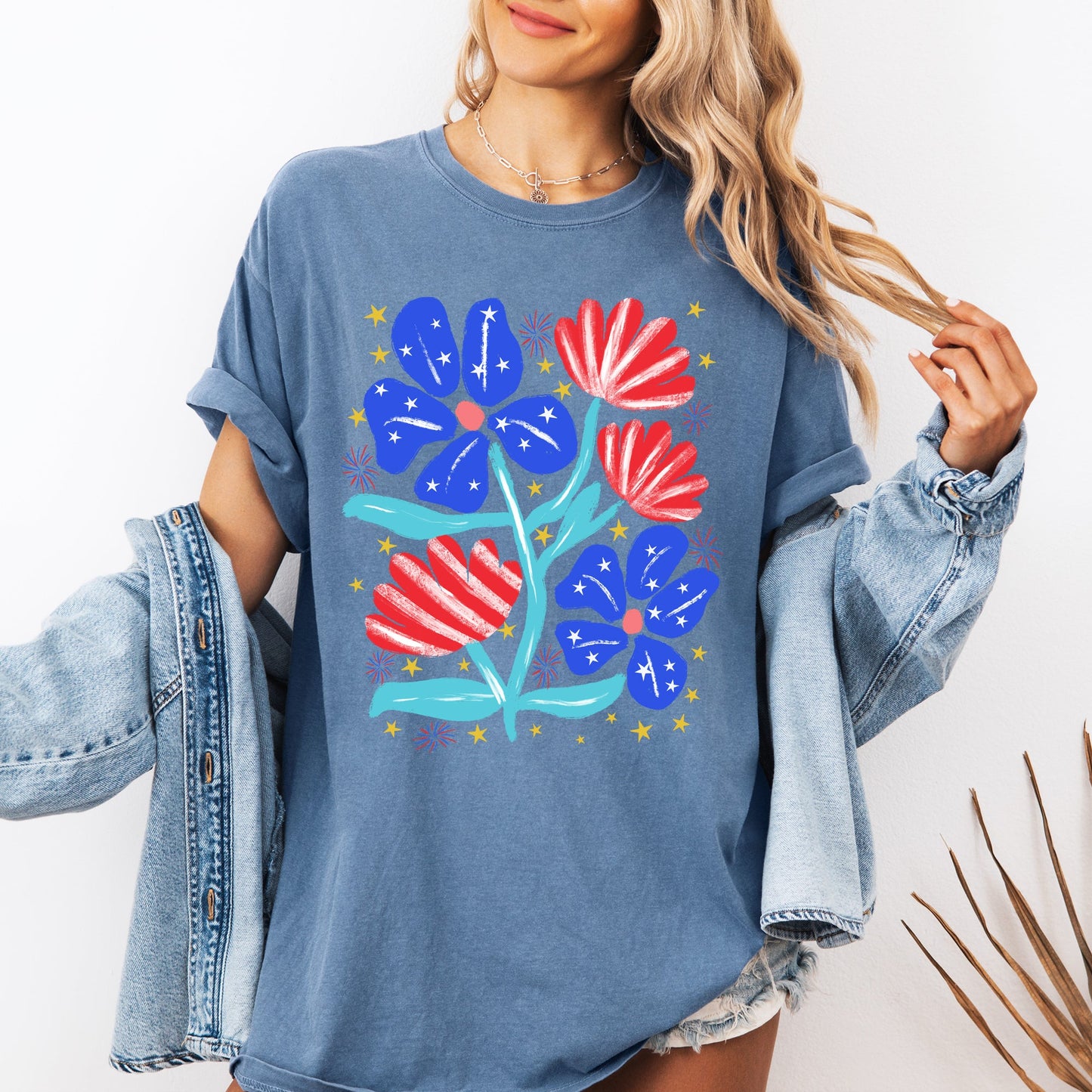 Patriotic Flowers, Red White Blue, America, USA, 4th of July Tshirt Comfort Colors T-Shirt