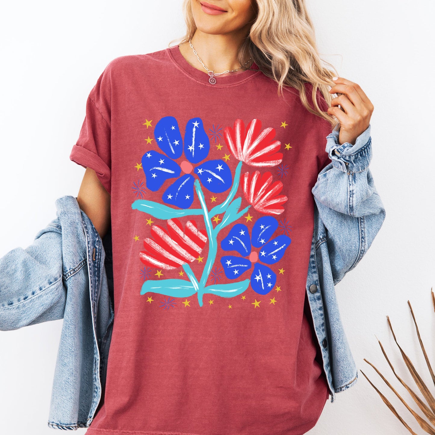 Patriotic Flowers, Red White Blue, America, USA, 4th of July Tshirt Comfort Colors T-Shirt
