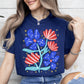 Patriotic Flowers, Red White Blue, America, USA, 4th of July Tshirt Comfort Colors T-Shirt