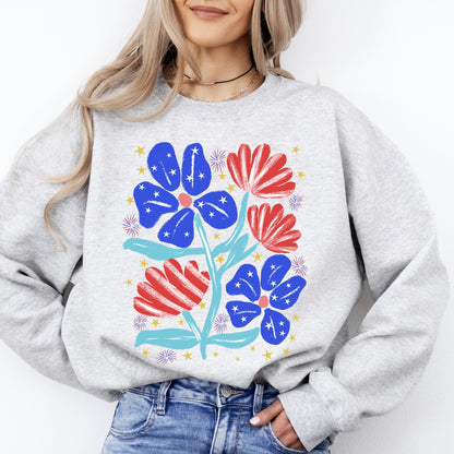 Patriotic Flowers, Red White Blue, America, USA, 4th of July Sweatshirt