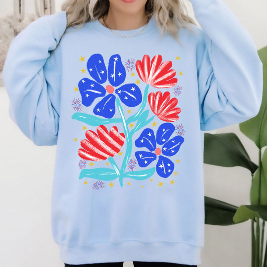 Patriotic Flowers, Red White Blue, America, USA, 4th of July Sweatshirt