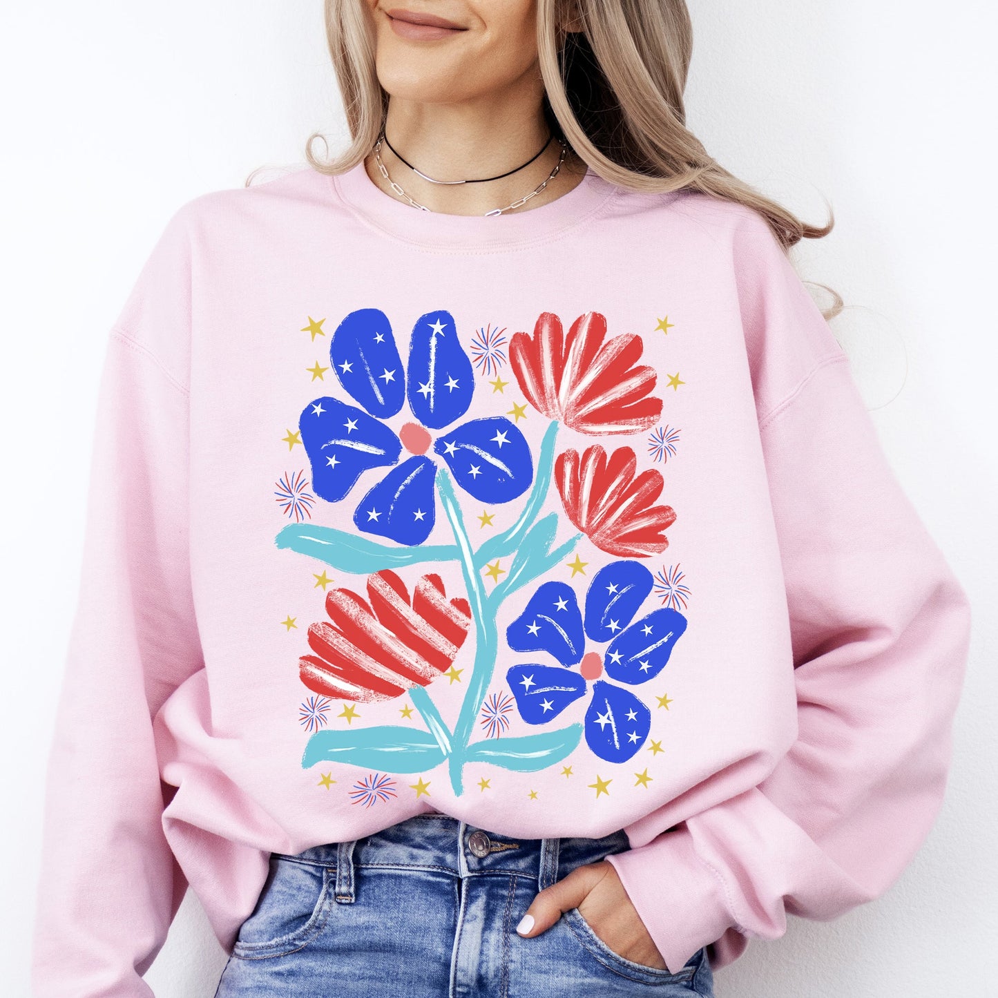 Patriotic Flowers, Red White Blue, America, USA, 4th of July Sweatshirt