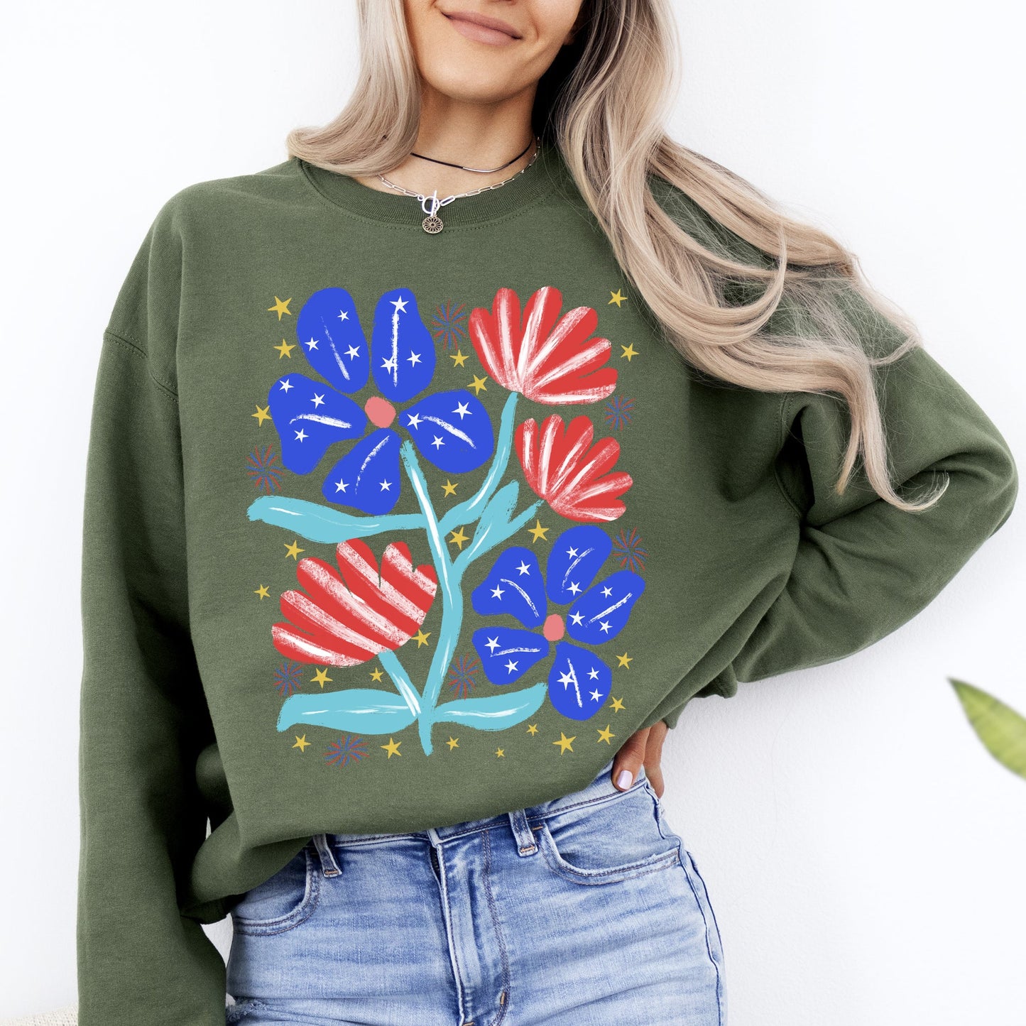 Patriotic Flowers, Red White Blue, America, USA, 4th of July Sweatshirt