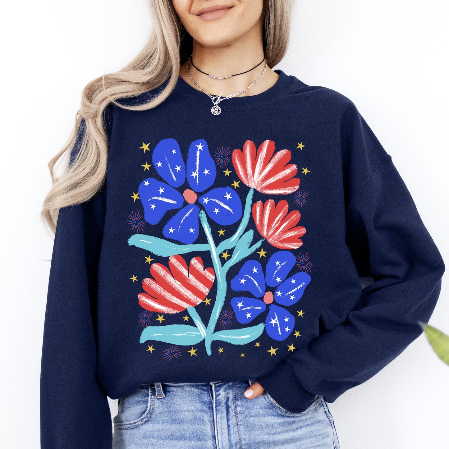 Patriotic Flowers, Red White Blue, America, USA, 4th of July Sweatshirt