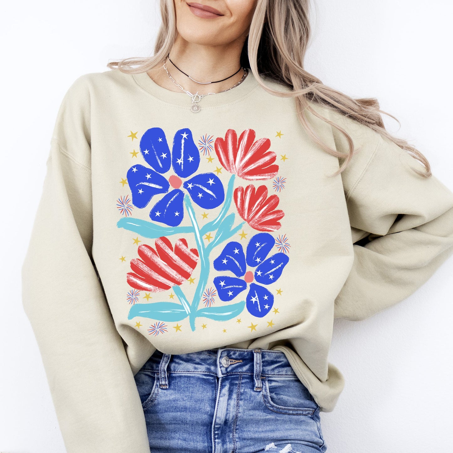 Patriotic Flowers, Red White Blue, America, USA, 4th of July Sweatshirt
