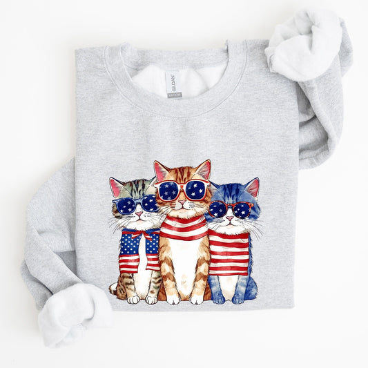 Patriotic Hippie Cats, Funny, 4th of July Sweatshirt