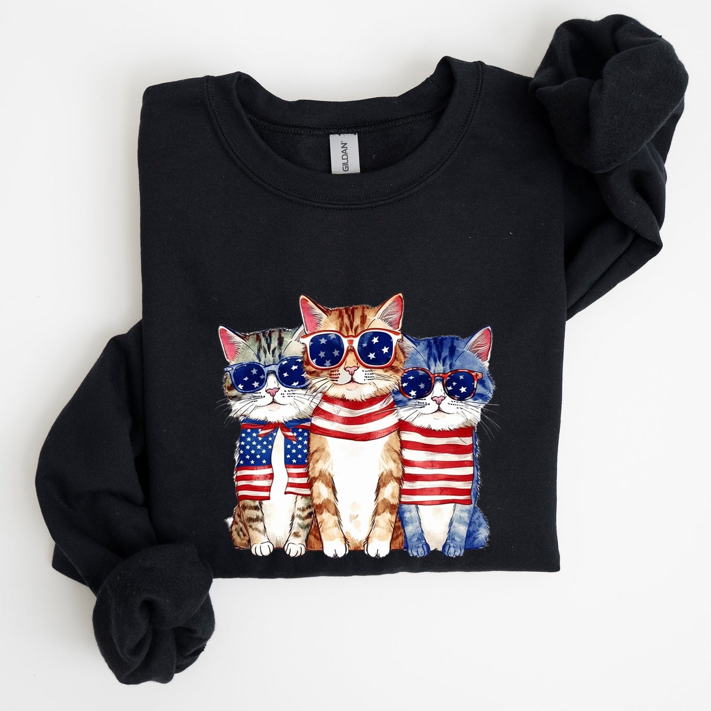 Patriotic Hippie Cats, Funny, 4th of July Sweatshirt