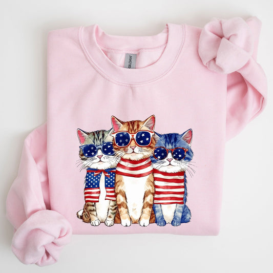 Patriotic Hippie Cats, Funny, 4th of July Sweatshirt