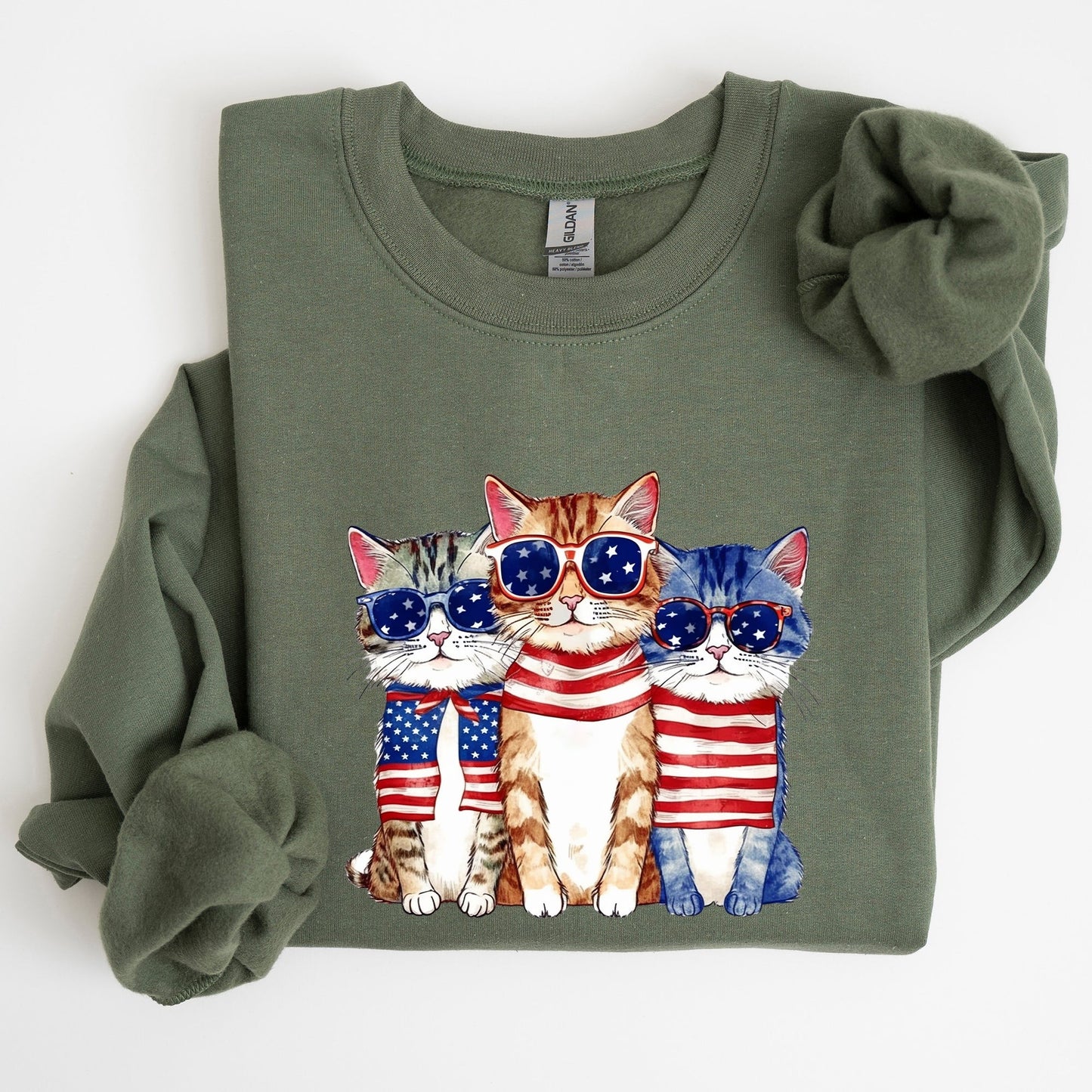 Patriotic Hippie Cats, Funny, 4th of July Sweatshirt