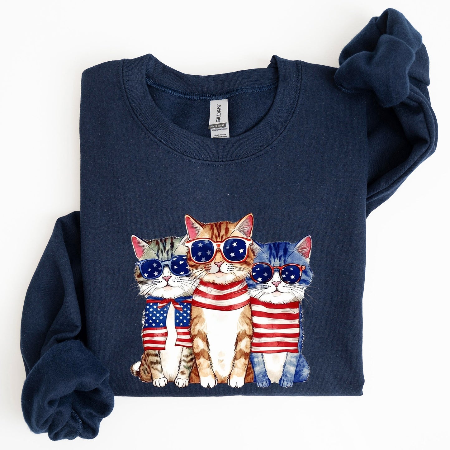 Patriotic Hippie Cats, Funny, 4th of July Sweatshirt