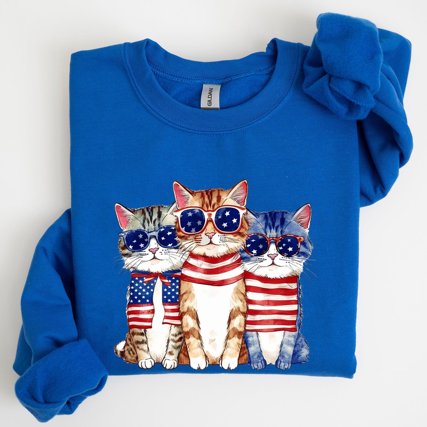 Patriotic Hippie Cats, Funny, 4th of July Sweatshirt