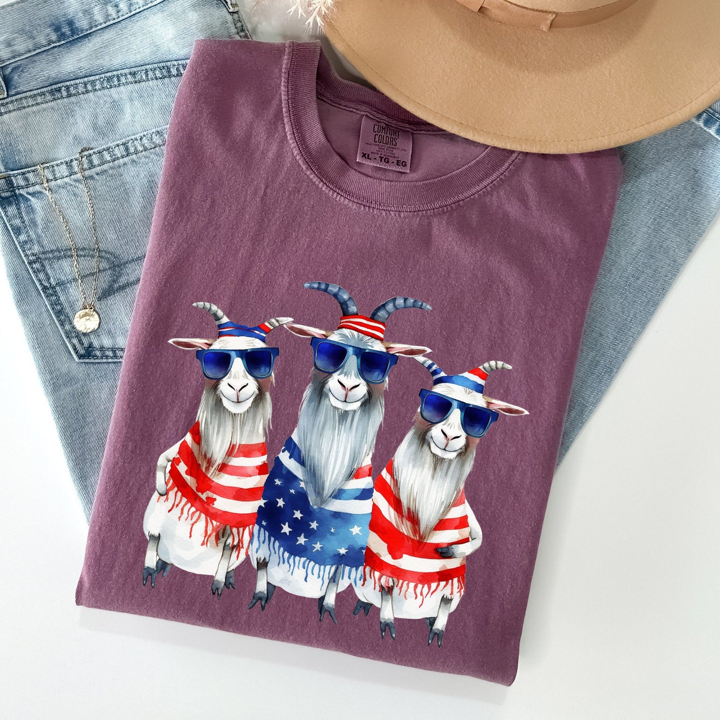 Patriotic Hippie Goats, Funny, Patriotic, 4th of July Tshirt Comfort Colors T-Shirt