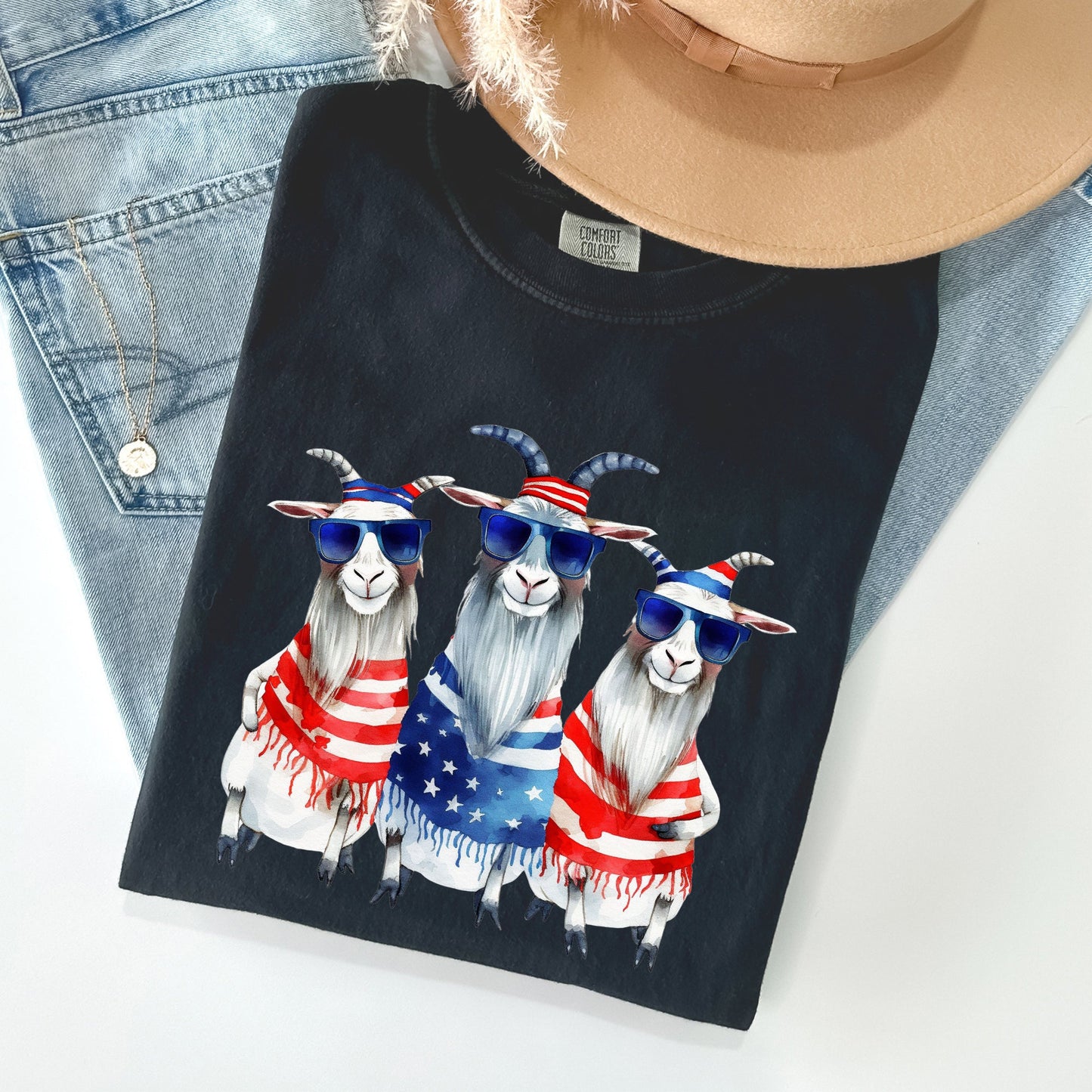 Patriotic Hippie Goats, Funny, Patriotic, 4th of July Tshirt Comfort Colors T-Shirt