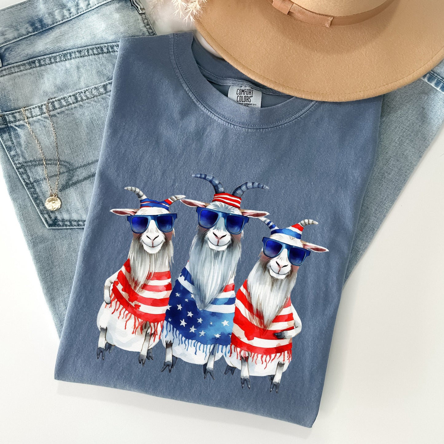 Patriotic Hippie Goats, Funny, Patriotic, 4th of July Tshirt Comfort Colors T-Shirt