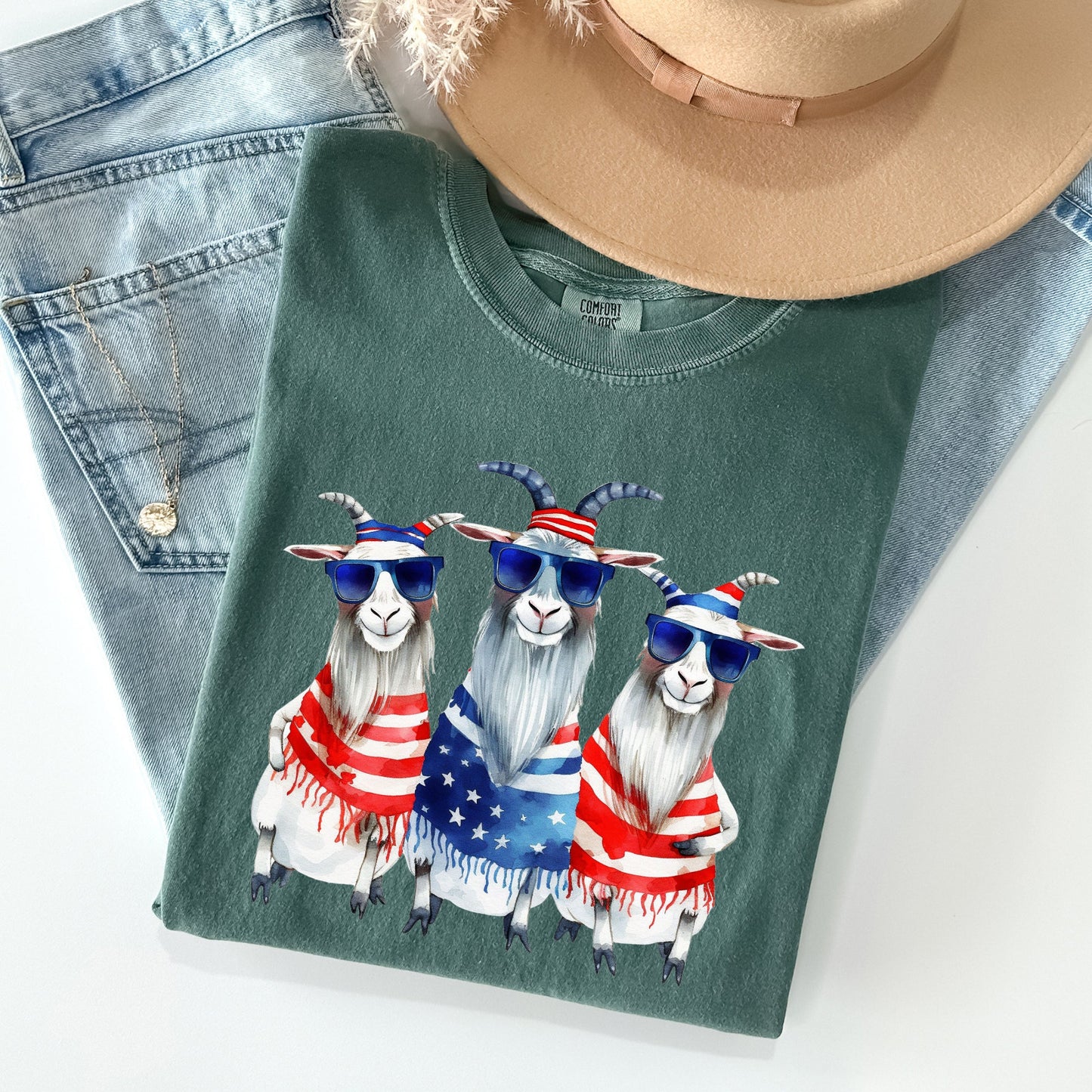 Patriotic Hippie Goats, Funny, Patriotic, 4th of July Tshirt Comfort Colors T-Shirt