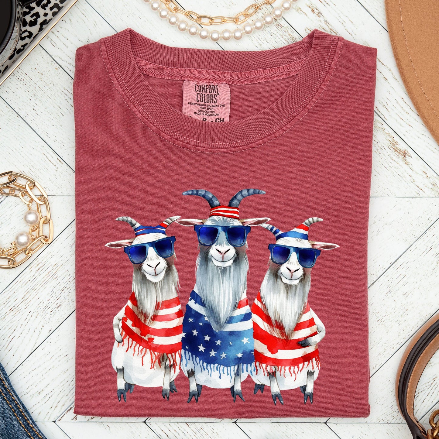 Patriotic Hippie Goats, Funny, Patriotic, 4th of July Tshirt Comfort Colors T-Shirt