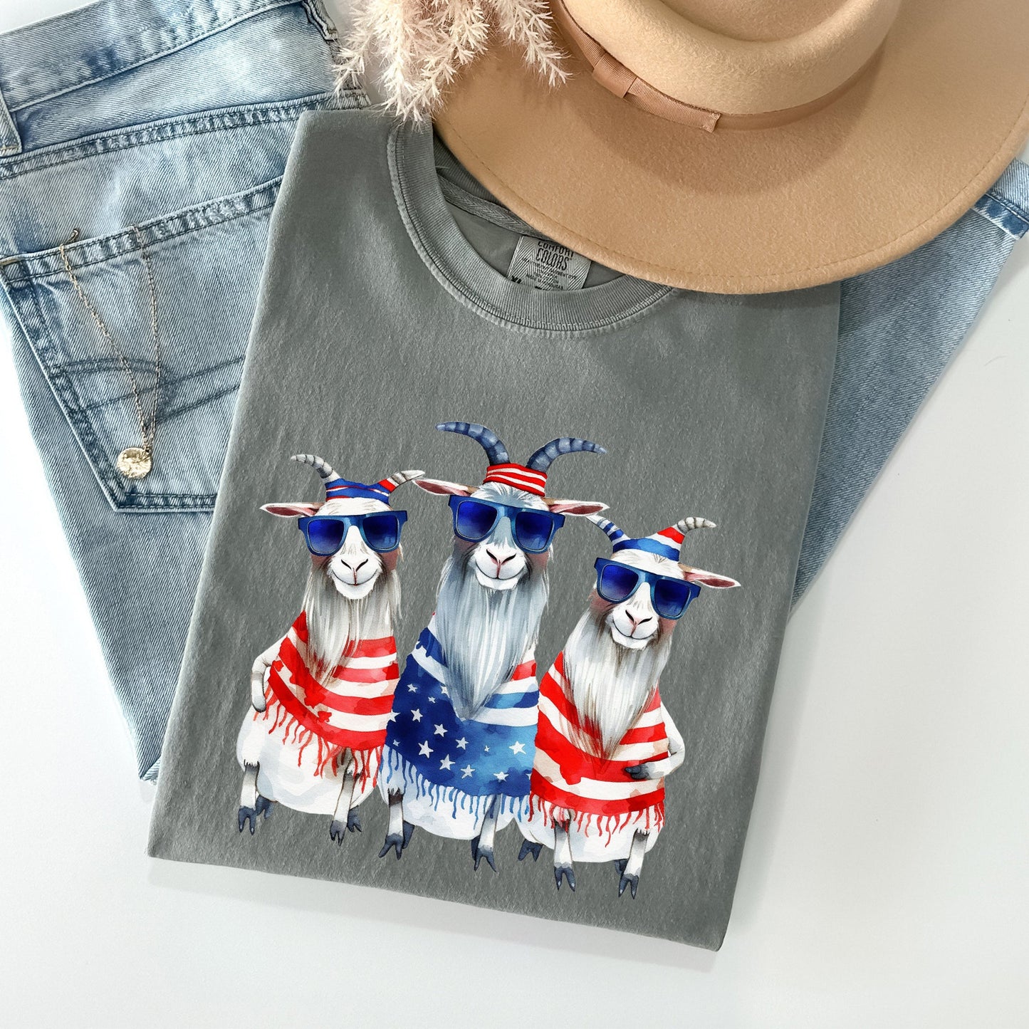 Patriotic Hippie Goats, Funny, Patriotic, 4th of July Tshirt Comfort Colors T-Shirt