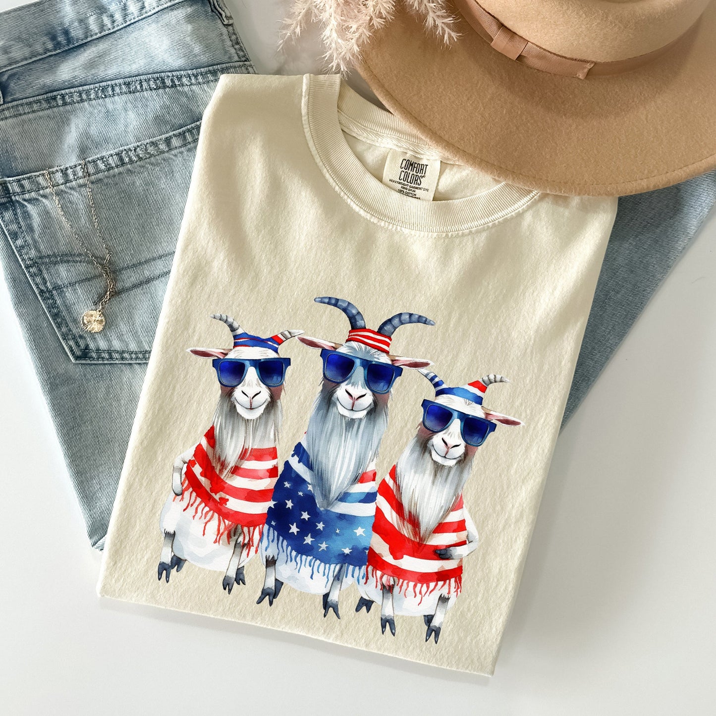 Patriotic Hippie Goats, Funny, Patriotic, 4th of July Tshirt Comfort Colors T-Shirt