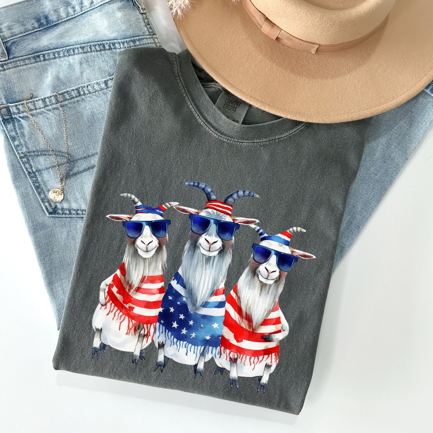 Patriotic Hippie Goats, Funny, Patriotic, 4th of July Tshirt Comfort Colors T-Shirt