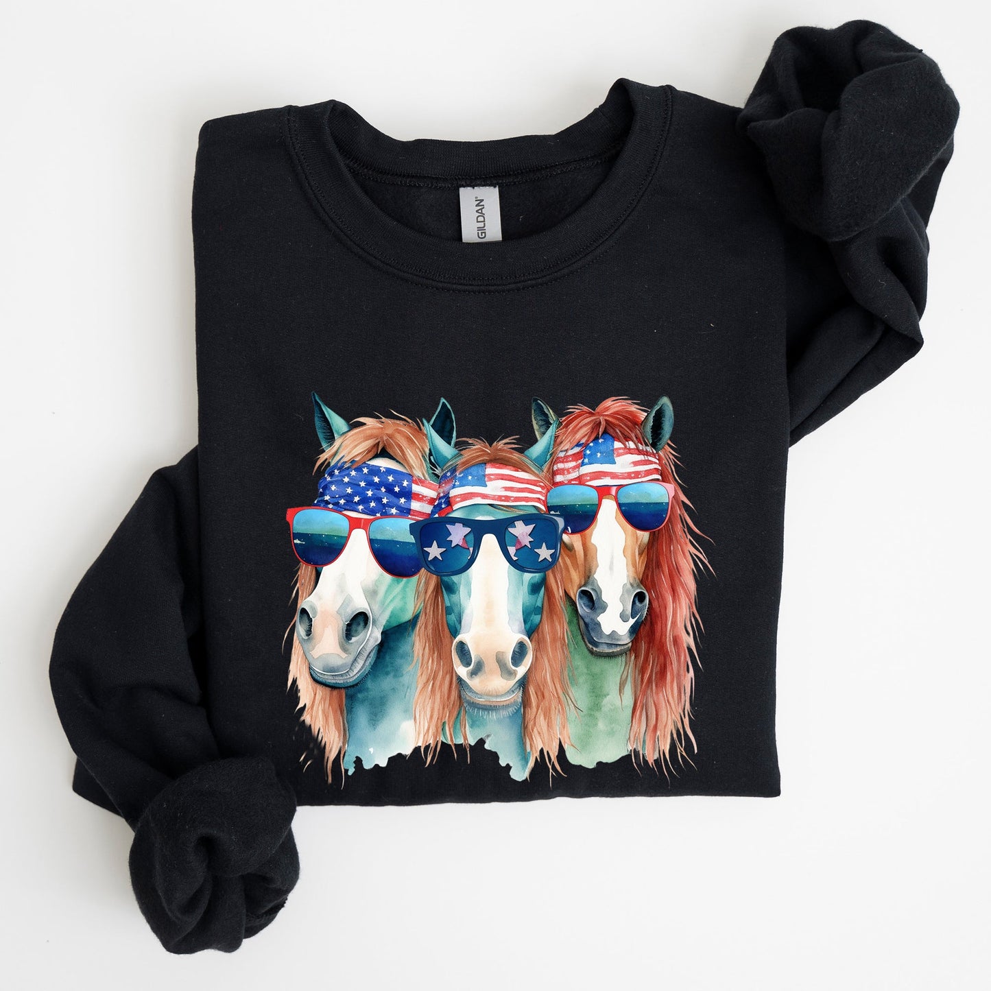 Patriotic Horses, Hippie, Funny, 4th of July Sweatshirt