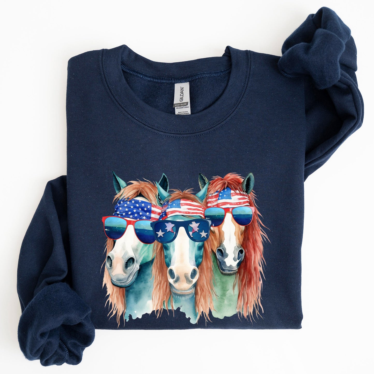Patriotic Horses, Hippie, Funny, 4th of July Sweatshirt