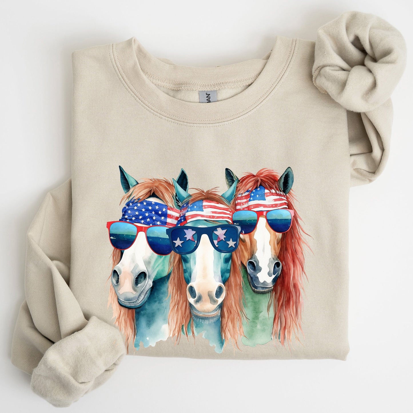 Patriotic Horses, Hippie, Funny, 4th of July Sweatshirt