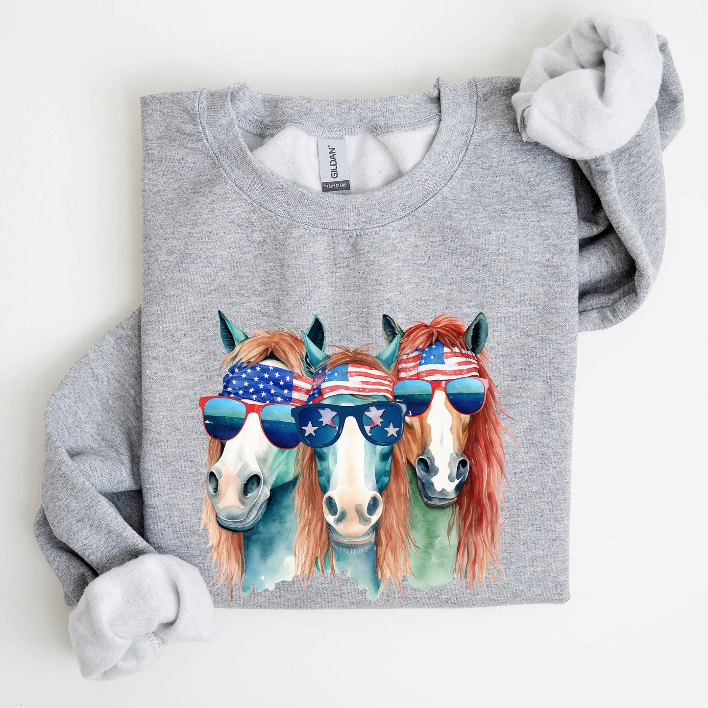 Patriotic Horses, Hippie, Funny, 4th of July Sweatshirt